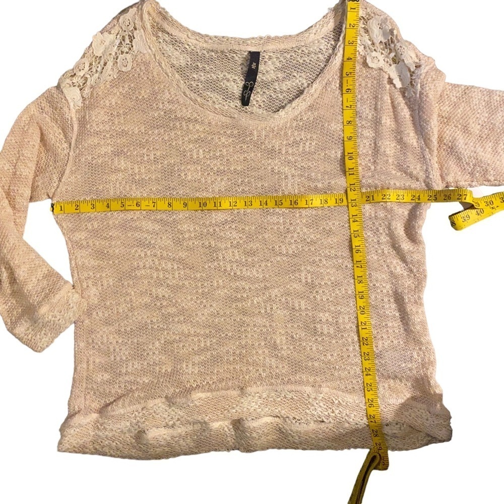JESSICA SIMPSON Plus Size Lace Trimmed Slub knit LS Woven Sweater Tunic Top 2X - Picture 3 of 8